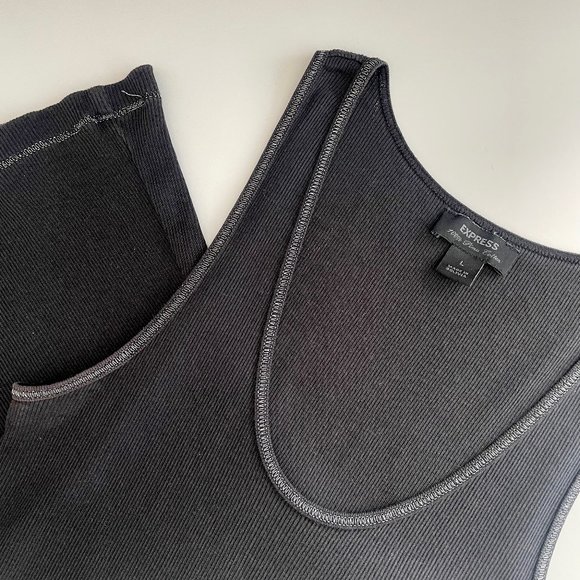 Express Ladies Ribbed L Tank Top Black w Metallic Silver Trim Stitching - Picture 3 of 11